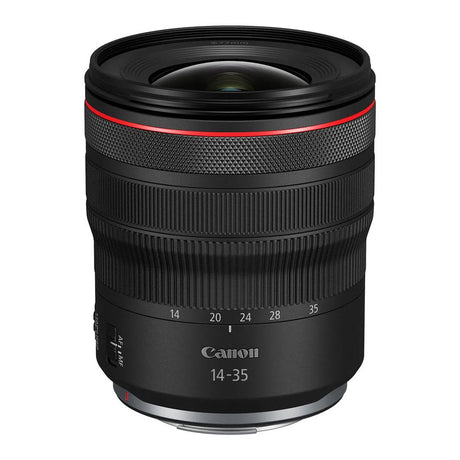 14-35mm f/4 L IS USM lens front view, textured grip and red accent band