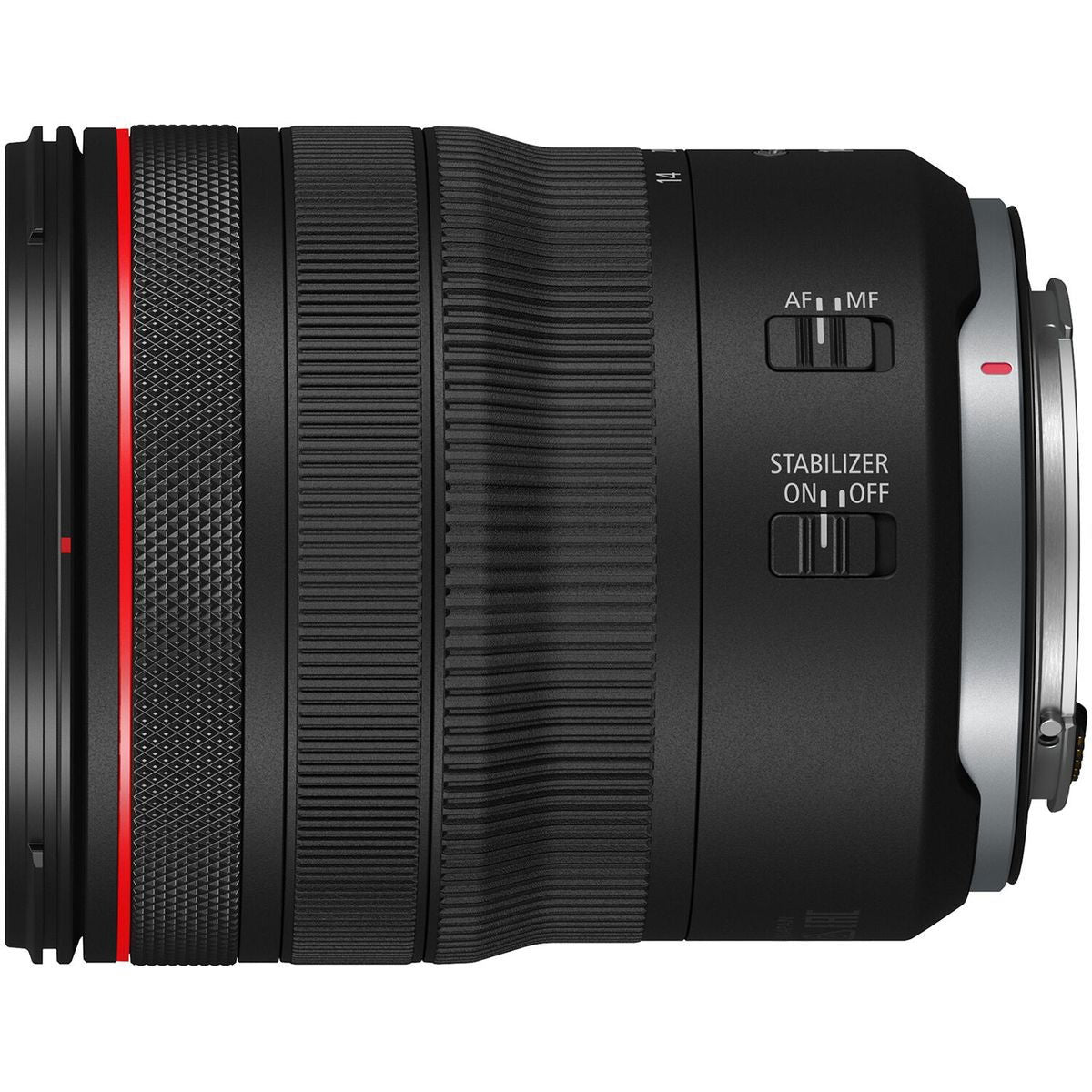 14-35mm f/4 L IS USM lens side controls, AF/MF and Stabilizer On/Off switches