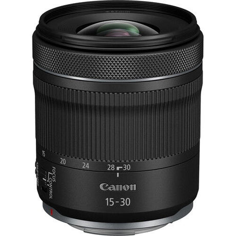 Canon RF 15-30mm mirrorless zoom lens, textured grip and ribbed focus ring