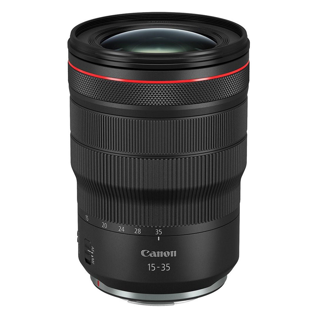 15-35mm f/2.8 zoom lens with ridged grip, front glass, and red stripe