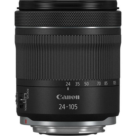24-105mm camera lens front with zoom scale and textured grip