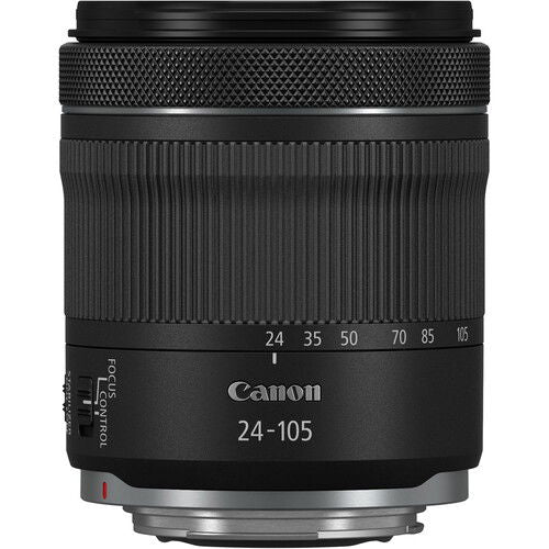24-105mm camera lens front with zoom scale and textured grip