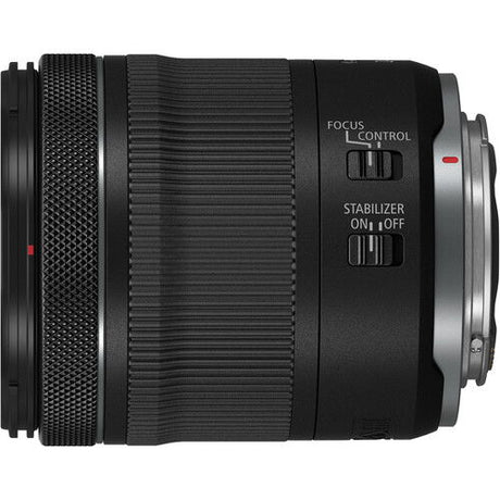 24-105mm camera lens side panel showing Focus Control and Stabilizer On/Off