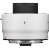 Canon RF teleconvertor 2x, vedere laterală cu inscripție 2x pe carcasă albă