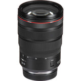 Black RF 24-70mm lens angled view with textured grip and red accent ring