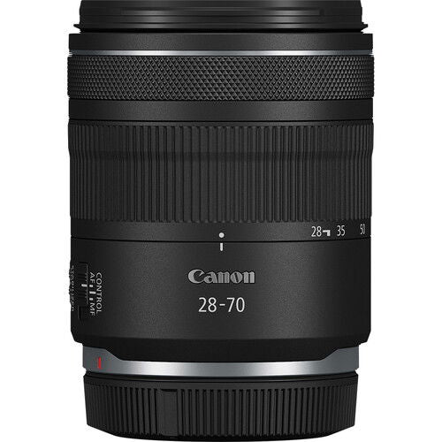 RF 28-70mm F2.8 IS STM lens body, black with ribbed grip and 28–35–70 labels