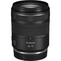 RF 28-70mm F2.8 IS STM camera lens in black with textured grip and zoom markings