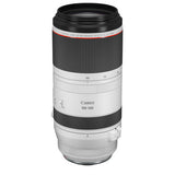 RF 100-500mm zoom lens front view with glass aperture and ribbed barrel