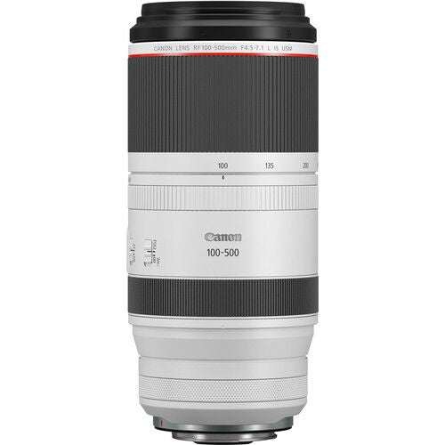 RF 100-500mm zoom lens, ribbed barrel with zoom range scale ring