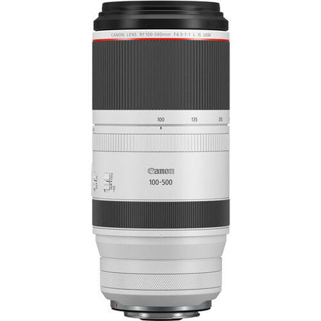 RF 100-500mm zoom lens, ribbed barrel with zoom range scale ring