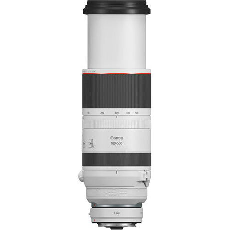 RF 100-500mm lens rear view with mount area and zoom range labels