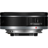 Canon RF 28mm f/2.8 STM lens side view, MF control switch with red marker