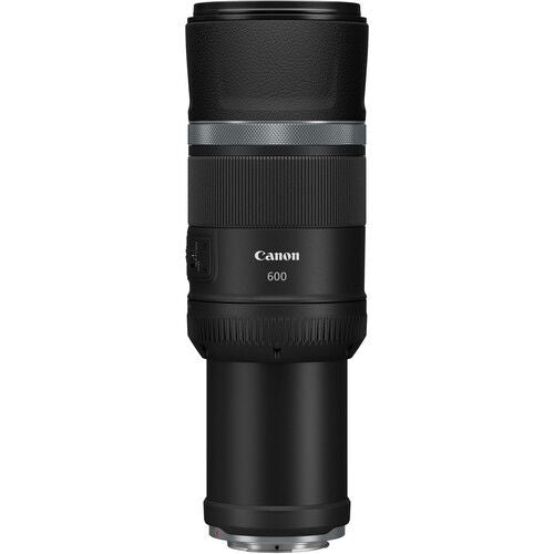 Tall black telephoto lens with silver ring detail and textured grip section
