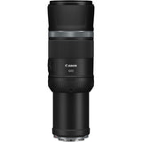 Tall black telephoto lens with silver ring detail and textured grip section