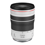 Black and silver 70-200mm F4 telephoto lens with zoom markings and red accent ring