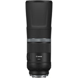 Black RF 800mm telephoto lens with textured grip and front glass element
