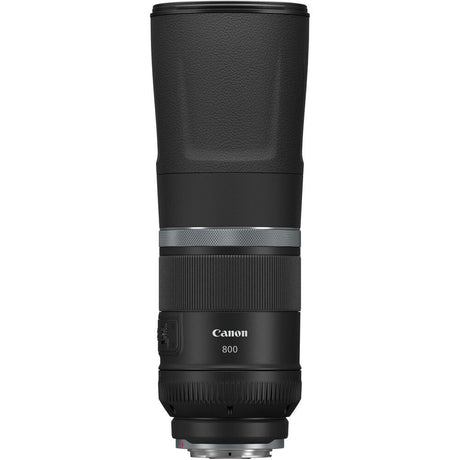 Black RF 800mm telephoto lens with textured grip and front glass element