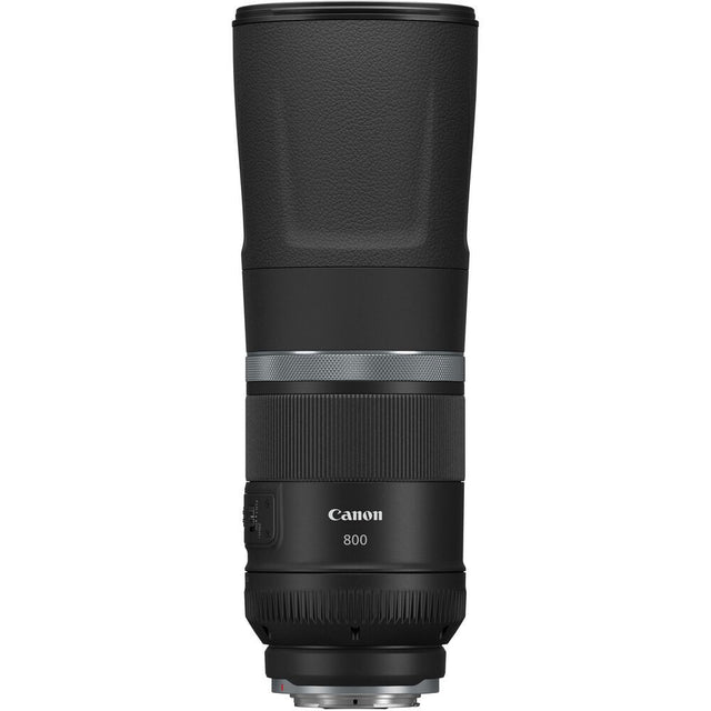Black RF 800mm telephoto lens with textured grip and front glass element