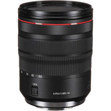 Black RF 24-105mm lens rear controls, LOCK switch, and focus distance scale