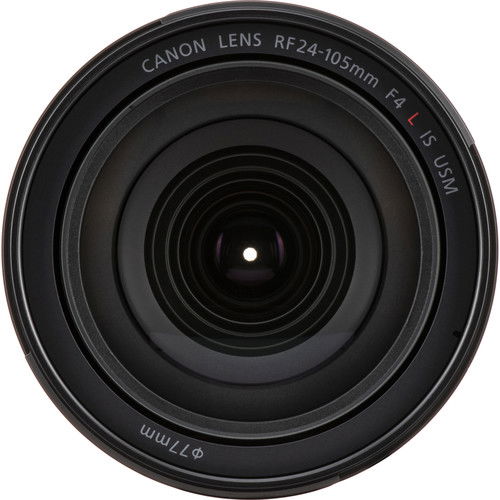 RF 24-105mm front lens glass with concentric ring details and edge lettering