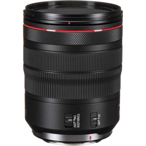 Black RF 24-105mm lens side with IS text and switch label