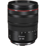 Black RF 24-105mm F4 lens with red ring and zoom scale markings