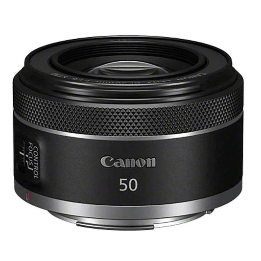 Obiectiv foto Canon RF 50mm f/1,8 STM negru, inel texturat, logo Canon