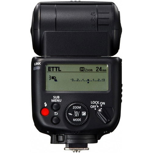 Canon Speedlite 430EX III RT flash with LCD display and control buttons, dark body