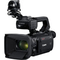 Black Canon XA50 camcorder with lens hood and top mounting bracket