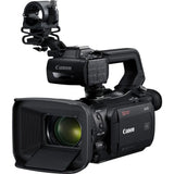 Black Canon XA50 camcorder with lens hood and top mounting bracket