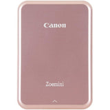 Rose gold photo printer, front panel with logo and small indicator icons