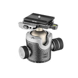 Tripod ball head with lever clamp and dual side knobs; matte black top plate
