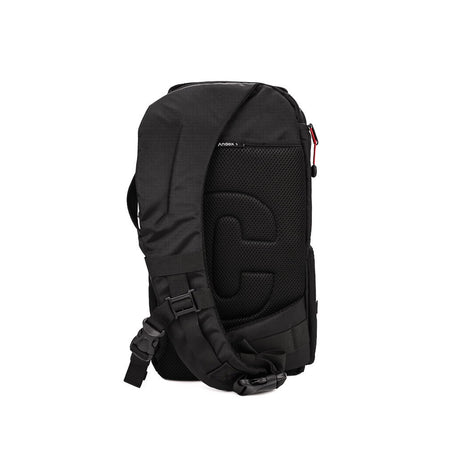 Andex 1 sling camera backpack, black back panel with large molded grip and straps