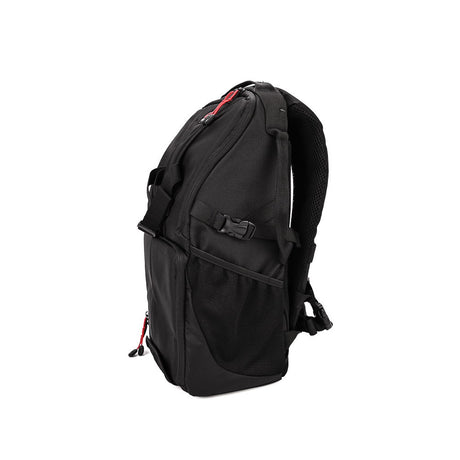 Andex 1 sling camera backpack, black side view with adjustable strap and mesh panel