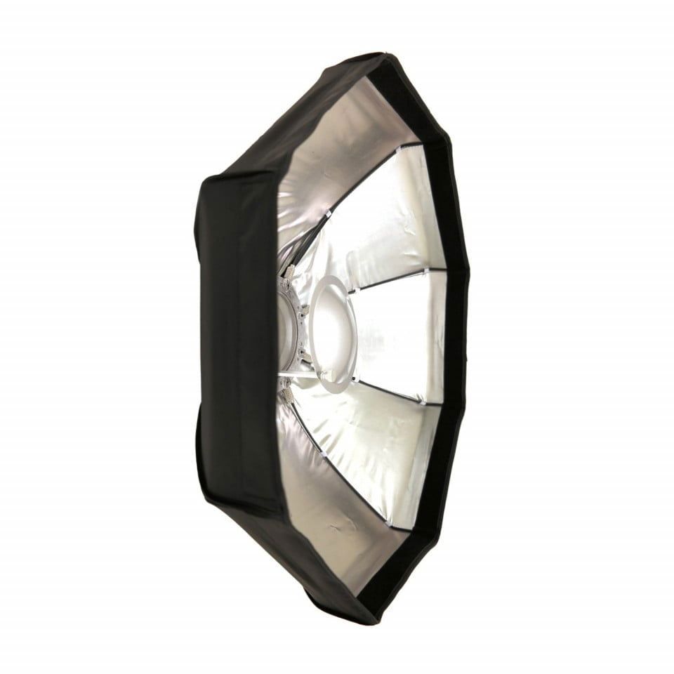 Caruba beauty dish argintiu de 80 cm, cadru negru și reflector octogonal