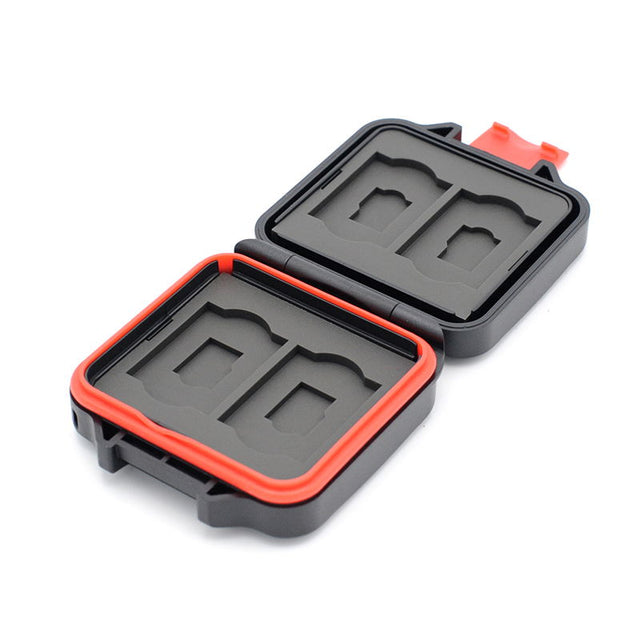 Carcasă pentru carduri SD și microSD, cu 4 compartimente deschise, gri și portocaliu