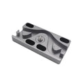 Tether cable stop plate with textured pads and mounting screw, metal grey