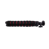 Flexstar 25 flexible mini tripod, side view, black with red bands and mount
