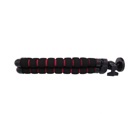 Flexstar 25 flexible mini tripod, side view, black with red bands and mount