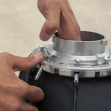Hands attaching Bowens-mount ring to octagonal softbox frame quick-assembly hardware
