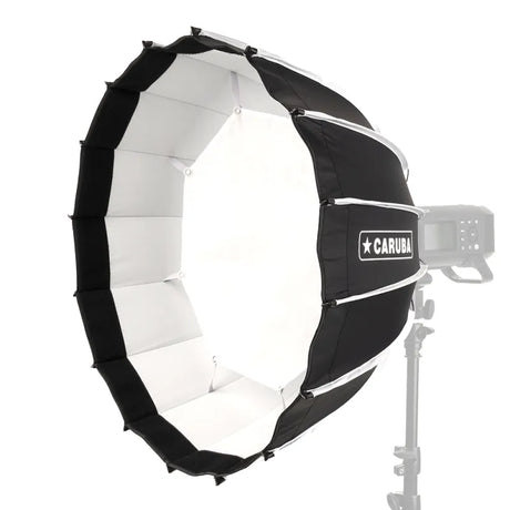 Open 60cm beautydish reflector with black frame and white interior panels on mount