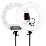 45cm bicolor LED ring light with phone holder and control knobs