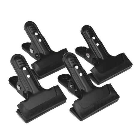 Set of 4 heavy-duty steel clamps, black plastic handles with screw holes and grips