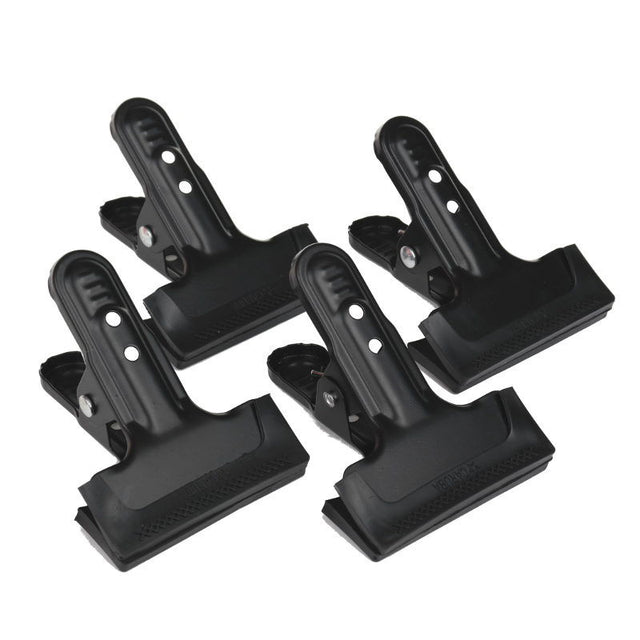 Set of 4 heavy-duty steel clamps, black plastic handles with screw holes and grips