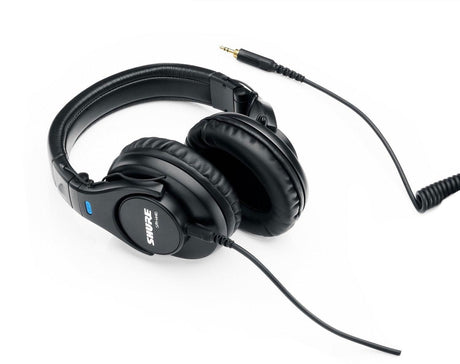 Over-ear headphones with plush ear pads and 3.5mm plug cable for audio