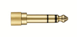 Gold 3.5mm audio plug with black strain relief for headphone connection