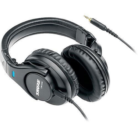 Black over-ear professional headphones with 3.5mm cable and inline jack