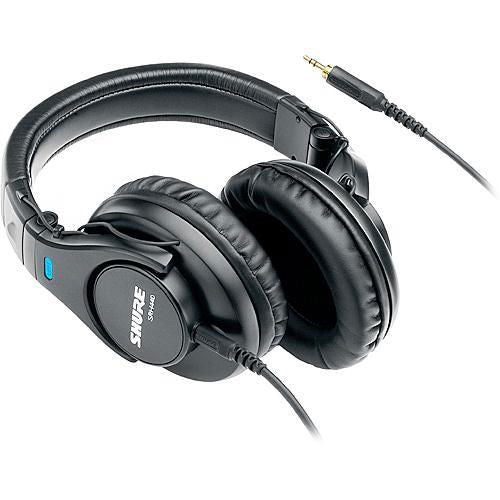 Black over-ear professional headphones with 3.5mm cable and inline jack