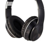 Black foldable over-ear headphones with side buttons and metallic-accent ear cup