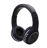 Foldable black wireless Bluetooth 5.0 over-ear headphones, cushioned ear cups